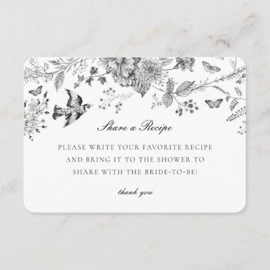 Black Toile Floral Share Recipe Invitation Insert (Vorderseite)