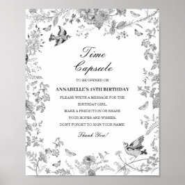 Black Toile Floral Time Capsule Baby Birthday Game Poster