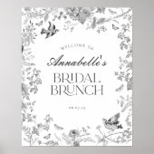 Black Toile Jouy Floral Bridal Brunch Begrüßungsze Poster (Vorne)