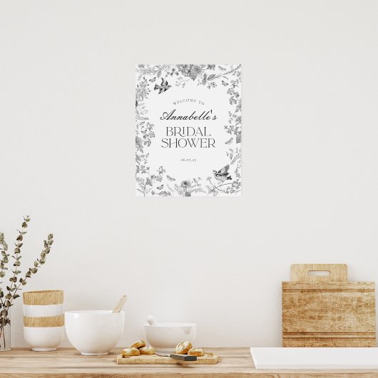 Black Toile Jouy Floral Bridal Shower Welcome Sign Poster (Küche)