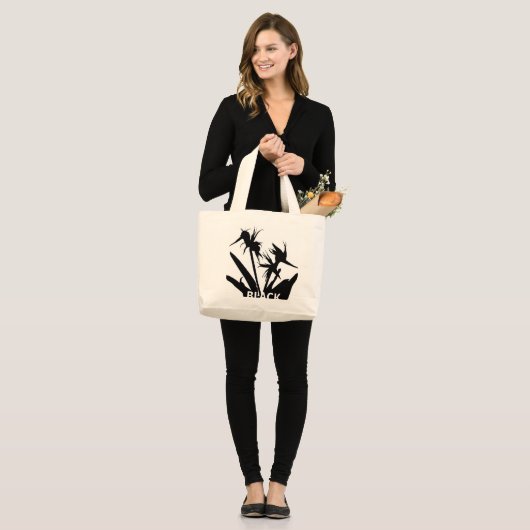 BLACK - Tote bag con Flor del paraiso en negro Jumbo Stoffbeutel (Vorderseite (Model))