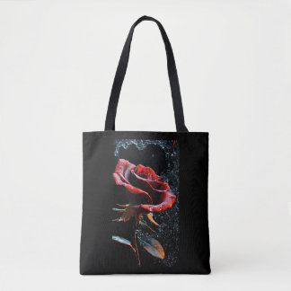 "Black Tote Bag with Rote Rose Design" Tasche