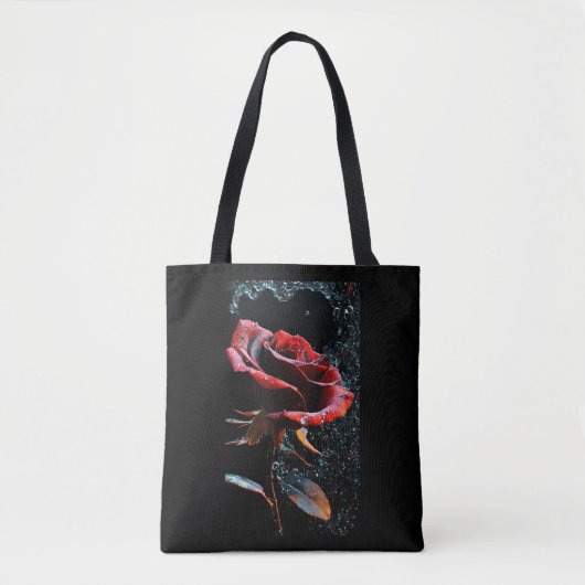 "Black Tote Bag with Rote Rose Design" Tasche (Vorderseite)