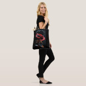 "Black Tote Bag with Rote Rose Design" Tasche (Am Model)