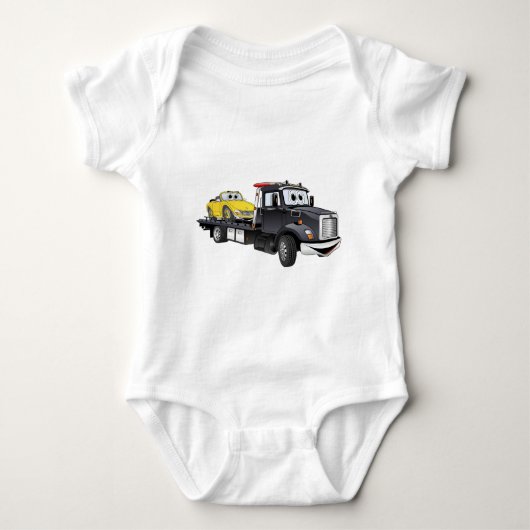 Black Tow Truck Flatbed Cartoon Baby Strampler (Vorderseite)