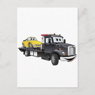 Black Tow Truck Flatbed Cartoon Postkarte