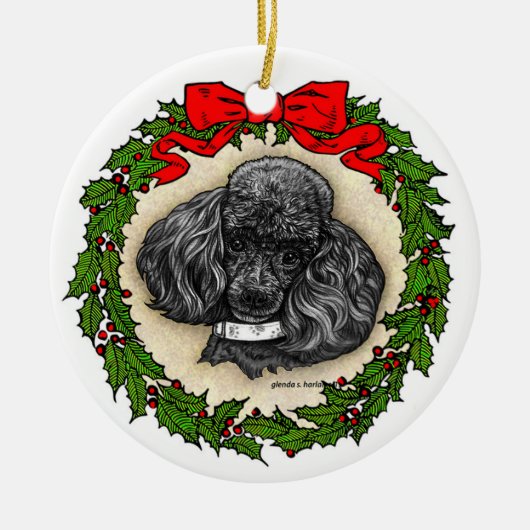 Black Toy Poodle Art von Glenda S. Harlan Keramik Ornament (Vorne)