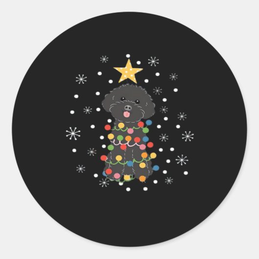 Black Toy Poodle Christmas Tree Klassischer T - Sh Runder Aufkleber (Vorderseite)