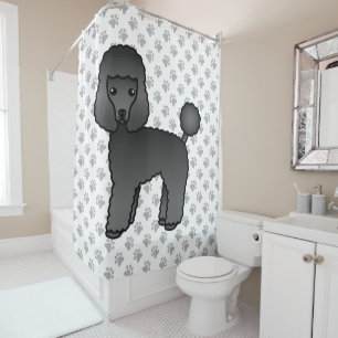Black Toy Poodle Niedlich Cartoon Dog Duschvorhang