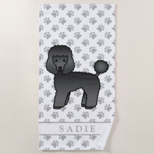 Black Toy Poodle Niedlich Cartoon Dog & Name Strandtuch