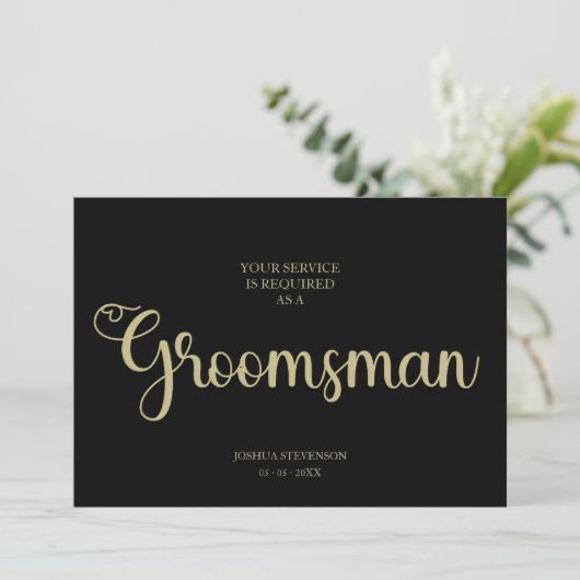 Black Trauzeuge Chic Wedding Simple Vorschlag Card (Stehend Vorderseite)