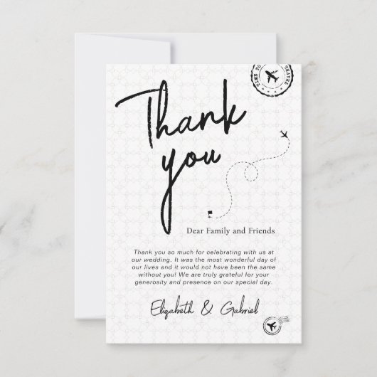 Black Travel Hochzeit in Urlaubsort Dankeschön Kar Dankeskarte (Vorderseite)