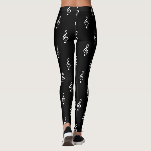 Black Treble Clef Musical Leggings (Rückseite)