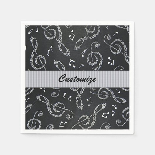 Black Treble Clefs Stilvolle Napkins personalisier Serviette (Vorderseite)