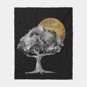 Black Tree Gold Moon Digitale Kunst Fleecedecke (Vorderseite)