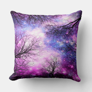 Black Trees Fuchsia Violet Space Pillow Kissen