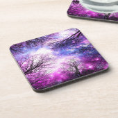 Black Trees Fuchsia Violet Space Untersetzer (Linke Seite)