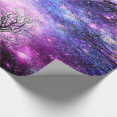Black Trees Fuchsia Violet Space Wrapping Paper Geschenkpapier (Ecke)
