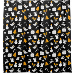 Black Trendy Christmas Seamless Pattern Duschvorhang