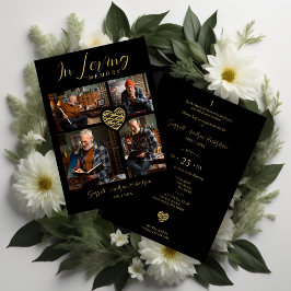 Black Trendy Collage 4 Photos Modern Heart  Einladung