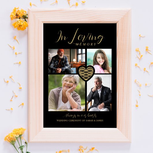 Black Trendy Collage 4 Photos Modern Heart Wedding Foliendrucke