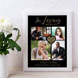 Black Trendy Collage 4 Photos Modern Heart Wedding Poster