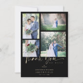 Black Trendy Collage Wedding 4 Fotos Dankeskarte (Vorderseite)