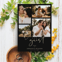 Black Trendy Collage Wedding 4 Fotos Einladung