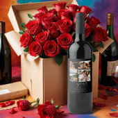 Black Trendy Collage Wedding 4 Photos Weinetikett