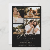 Black Trendy Collage Wedding Rett Datum 4 Fotos (Vorderseite)