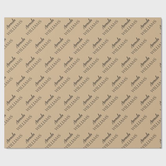 Black Trendy Elegante Vorname | Tan Brown Geschenkpapier (Flach)