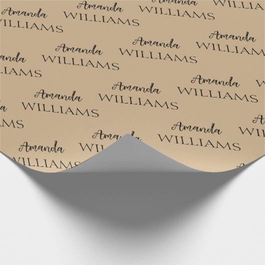 Black Trendy Elegante Vorname | Tan Brown Geschenkpapier (Ecke)