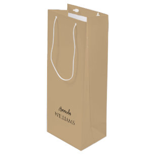 Black Trendy Elegante Vorname   Tan Brown Geschenktüte Für Weinflaschen