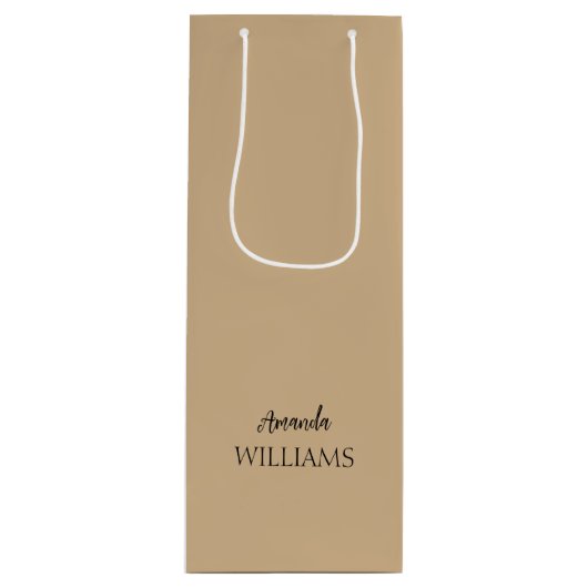 Black Trendy Elegante Vorname | Tan Brown Geschenktüte Für Weinflaschen (Vorderseite)