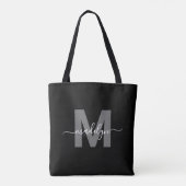 Black Trendy Modern Script Name Monogram Tasche (Rückseite)