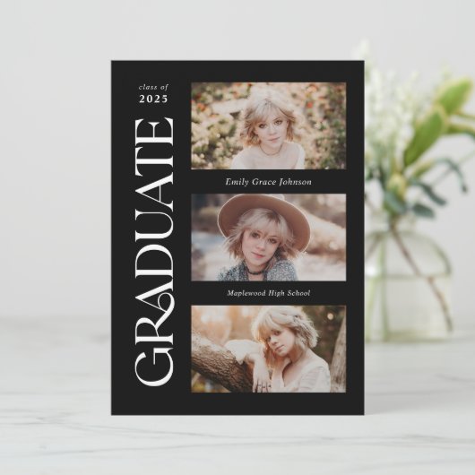 Black Trendy Serif Abschluss mit mehreren Fotos Ankündigung (Stehend Vorderseite)