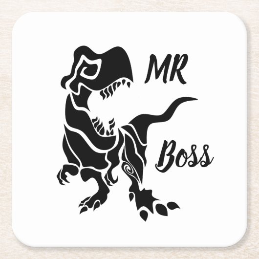 Black Trex The Boss Dino Rechteckiger Pappuntersetzer (Vorderseite)