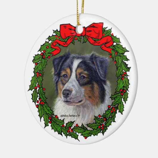Black Tri Aussie Art von Glenda S. Harlan Keramik Ornament (Links)