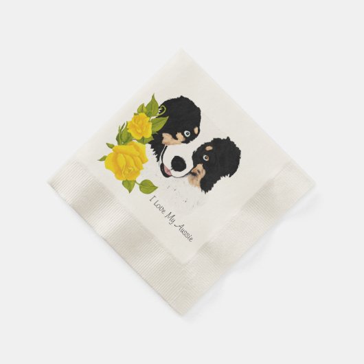Black Tri Aussie und Yellow Roses Serviette (Ecke)