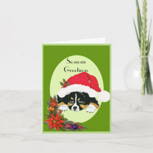Black Tri Christmas Puppy in a Santa Hat Note Card Feiertagskarte