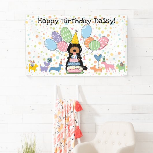 Black Tri Cockapoo Cavapoo Dog Birthday Party Banner (Insitu)