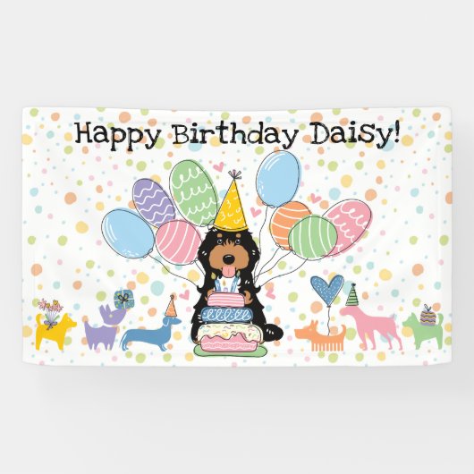 Black Tri Cockapoo Cavapoo Dog Birthday Party Banner (Horizontal)