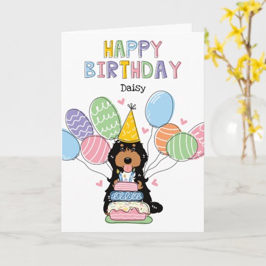 Black Tri Cockapoo Cavapoo Hund Happy Birthday Karte (Gelbe Blume)