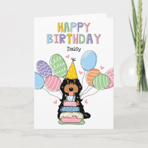 Black Tri Cockapoo Cavapoo Hund Happy Birthday Karte