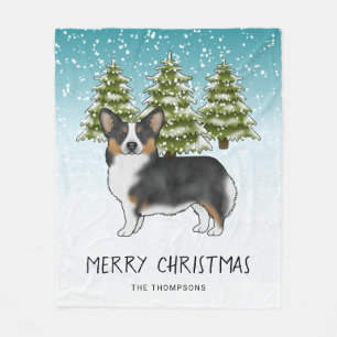 Black Tri Pembroke Corgi Snow Forest Weihnachten Fleecedecke