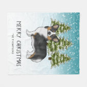 Black Tri Pembroke Corgi Snow Forest Weihnachten Fleecedecke (Vorderseite (Horizontal))