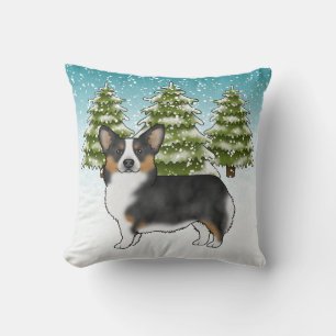 Black Tri Pembroke Corgi Snowy Winter Weihnachten Kissen