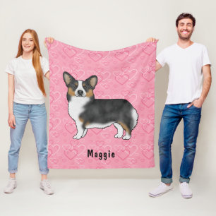 Black Tri Pembroke walisisches Corgi Herz mit Name Fleecedecke