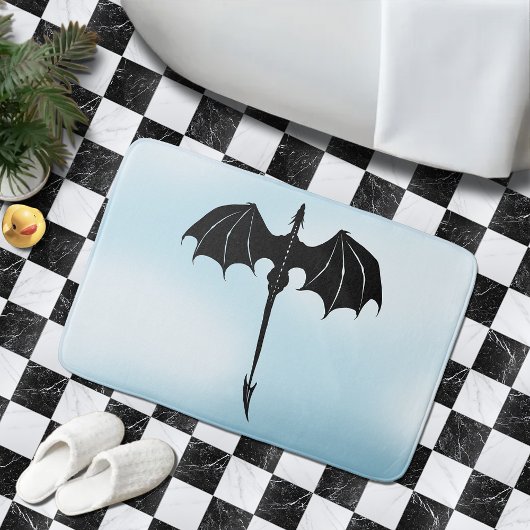 Black Tribal Flight Dragon Fantasy Blue Sky Badematte