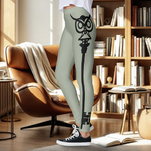 Black Tribal Green Owl Skelton Key Leggings